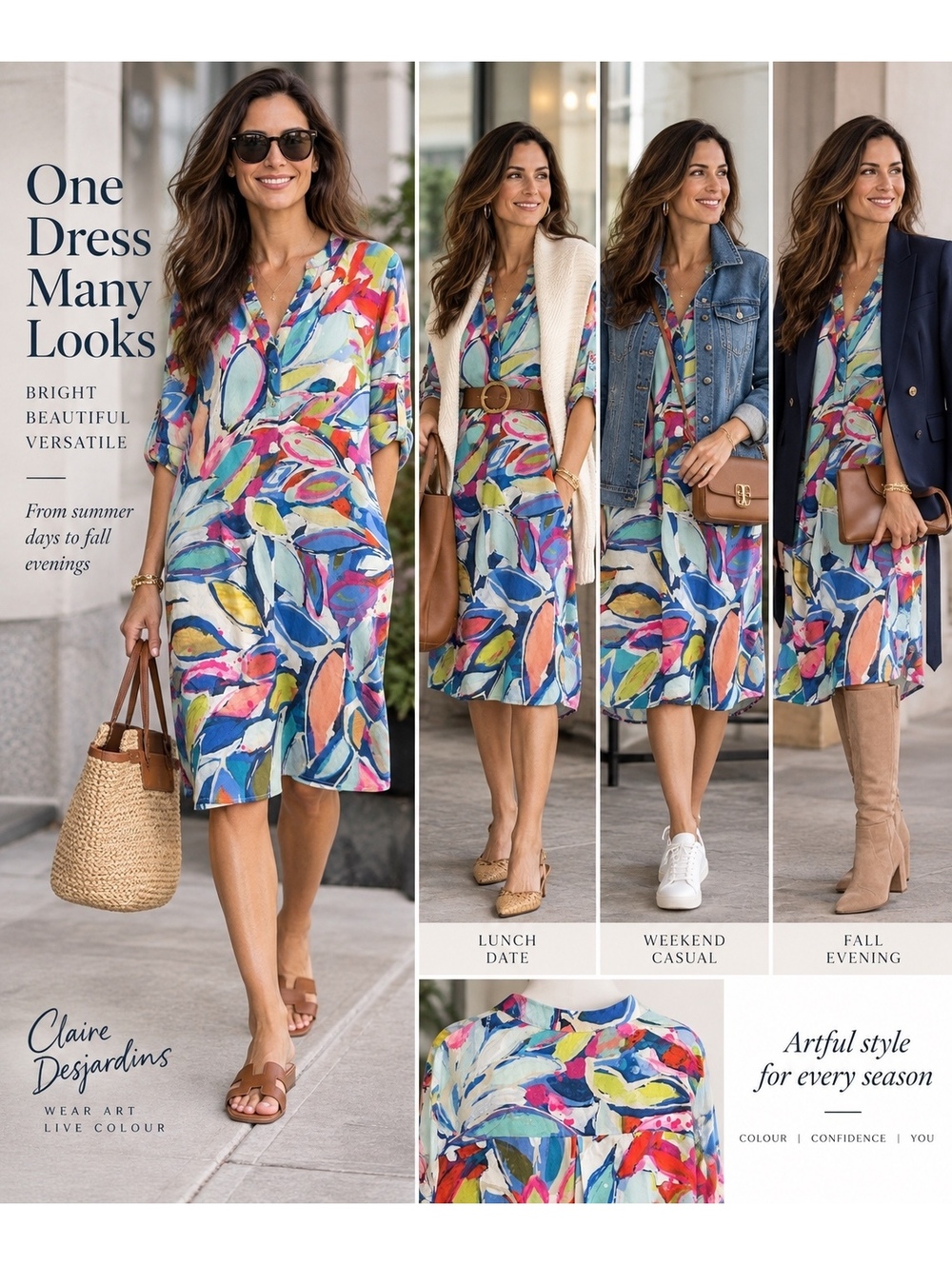 Claire Desjardins Abstract Print Bamboo Blend Dress Large Pockets